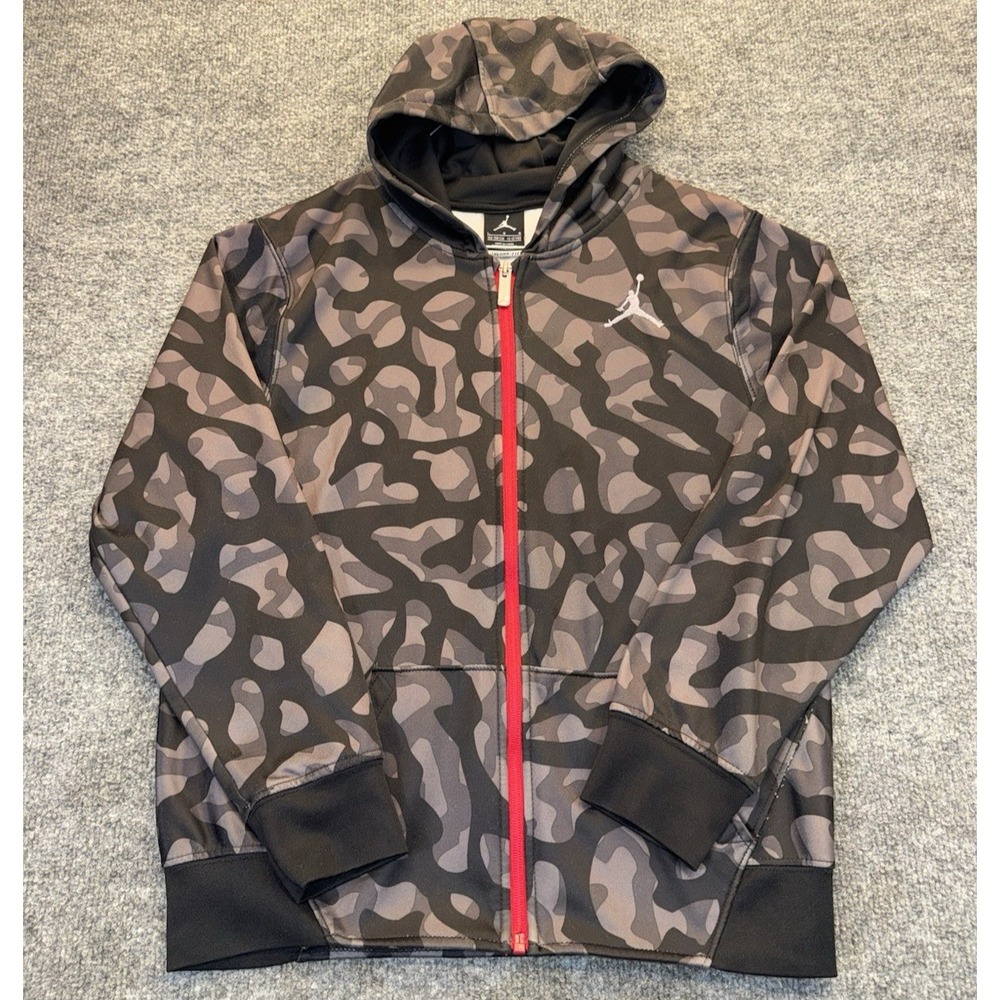 Jordan Boys Large 12-13 Camo Therma-Fit Full Zip Hoodie Black Gray Red